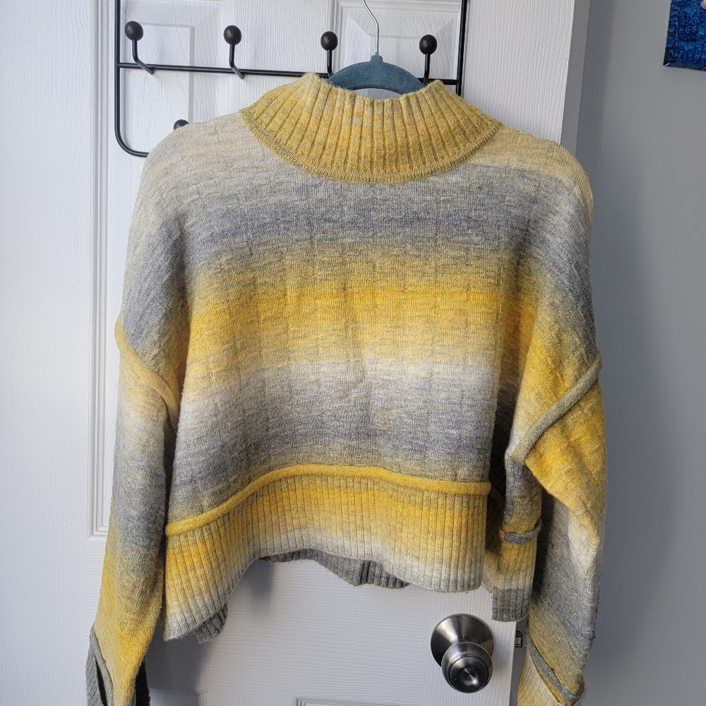 Pilcro Yellow and Gray Striped Turtleneck Sweater